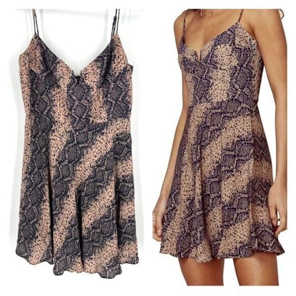Blue Life Women's Snake Print Sweetheart Corset V-Neck Mini Dress Brown Medium - Picture 1 of 14